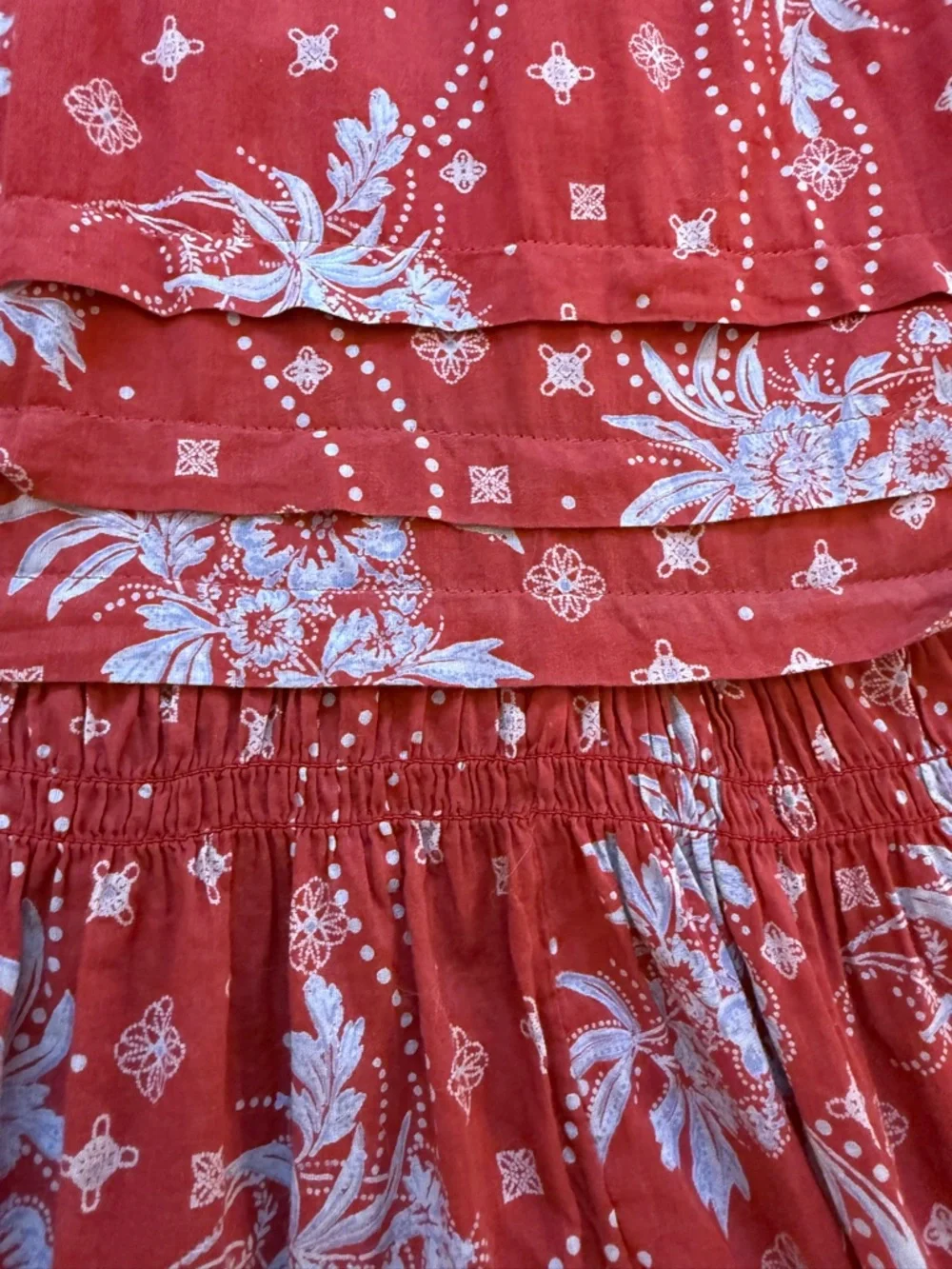 Free People Golden Hour Maxi Dress Floral Smocked Burgundy Blue Size Small - Picture 8 of 14